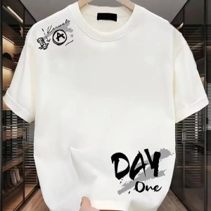 Baskılı Oversize Bisiklet Yaka T-shirt - Beyaz