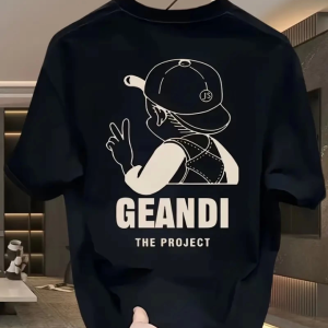 Geniş Kesim Pamuklu Tişört - GANDHI The Project Baskılı, Siyah, Rahat Kesim, Kısa Kollu, Günlük Kıyafet, Her Gün Giyilebilecek Tişört- Siyah