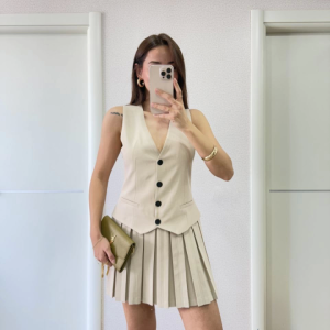 Takım Görünümlu Yelekli Mini Elbise- Bej