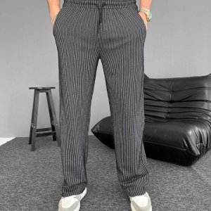 Su Yolu Çizgili Cepli Pantalon - Siyah