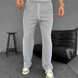 Su Yolu Çizgili Cepli Pantalon - Gri