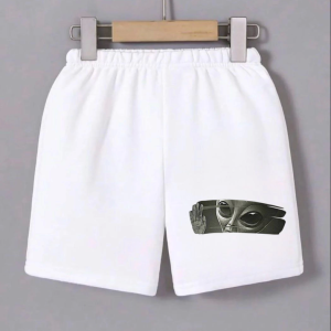 Beli Lastikli Baskılı Mini Şort - Beyaz