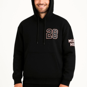 Alternative view of Üç İplik Kapüşonlu Ön Ve Arka Baskılı SweatShirt Hoodie - Siyah