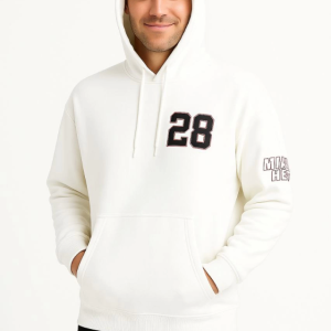 Alternative view of Üç İplik Kapüşonlu Ön Ve Arka Baskılı SweatShirt Hoodie - Beyaz