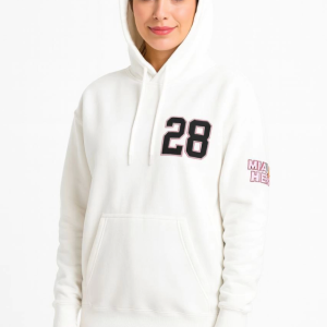 Alternative view of Üç İplik Kapüşonlu Ön Ve Arka Baskılı SweatShirt Hoodie - Beyaz