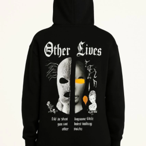 Alternative view of Üç İplik Kapşonlu ön Ve Arka Baskılı SweatShirt Hoodie- Siyah