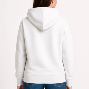Alternative view of Üç İplik Kapüşonlu Kanguru Çepli SweatShirt Hoodie - Beyaz