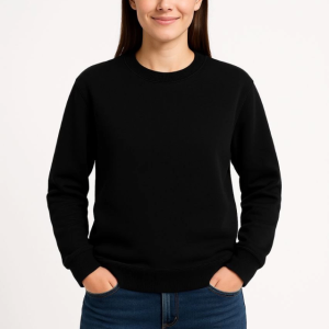 Alternative view of Üç İplik Düz Bisiklet Yaka SweatShirt  - Siyah