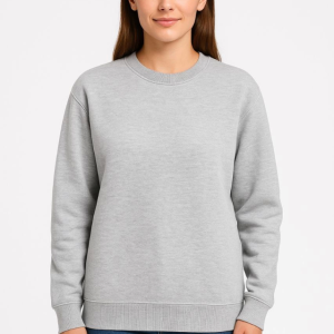 Alternative view of Üç İplik Düz Bisiklet Yaka SweatShirt - Gri