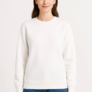 Alternative view of Üç İplik Düz Bisiklet Yaka SweatShirt - Beyaz