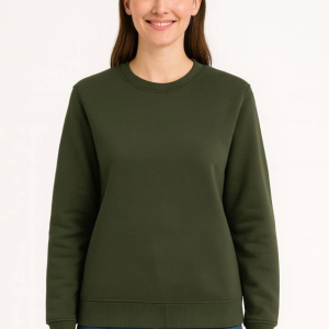 Alternative view of Üç İplik Düz Bisiklet Yaka SweatShirt - Haki