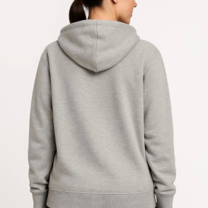 Alternative view of Üç İplik Kapüşonlu Tam Fermuarlı Kanguru Çepli SweatShirt Hoodie - Gri