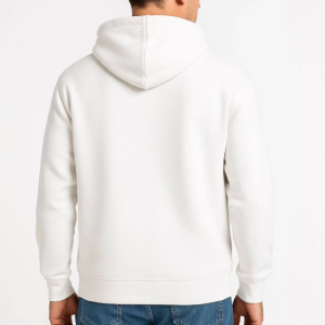 Alternative view of Erkek Üç İplik Kapüşonlu Tam Fermuarlı Kanguru Çepli SweatShirt Hoodie - Beyaz