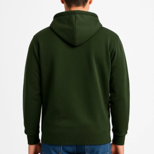 Alternative view of Erkek Üç İplik Kapüşonlu Tam Fermuarlı Kanguru Çepli SweatShirt Hoodie - Haki