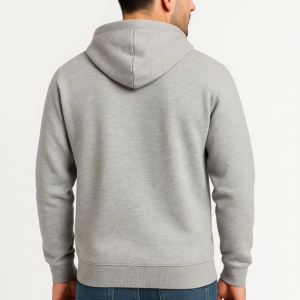 Alternative view of Erkek Üç İplik Kapüşonlu Tam Fermuarlı Kanguru Çepli SweatShirt Hoodie - Gri