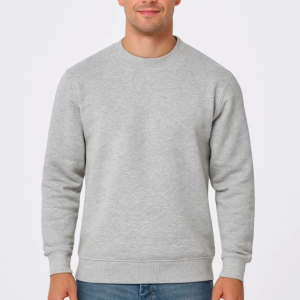 Erkek Üç İplik Düz Bisiklet Yaka SweatShirt - Gri
