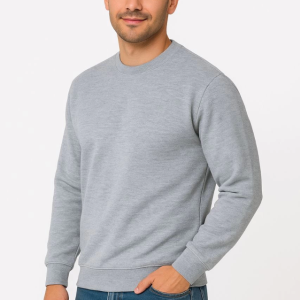 Alternative view of Erkek Üç İplik Düz Bisiklet Yaka SweatShirt - Gri
