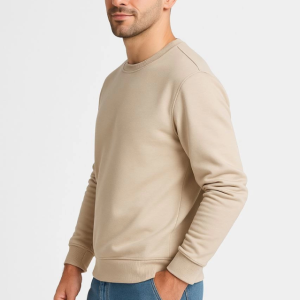 Alternative view of Erkek Üç İplik Düz Bisiklet Yaka SweatShirt - Bej