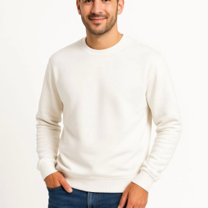 Erkek Üç İplik Düz Bisiklet Yaka SweatShirt - Beyaz