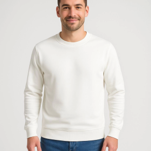 Alternative view of Erkek Üç İplik Düz Bisiklet Yaka SweatShirt - Beyaz