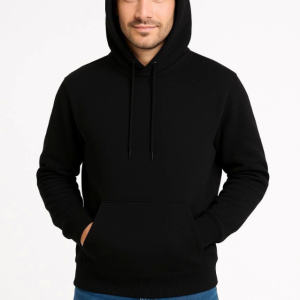 Alternative view of Erkek Üç İplik Kapüşonlu Kanguru Cepli SweatShirt Hoodie - Siyah