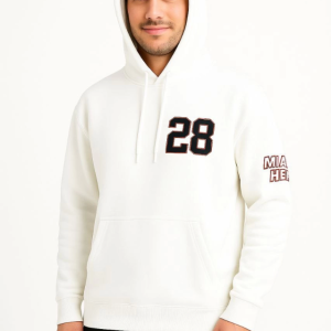 Alternative view of Üç İplik Kapüşonlu Ön Ve Arka Baskılı SweatShirt Hoodie - Beyaz