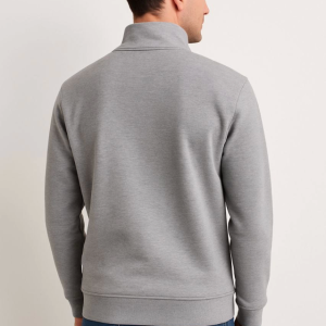 Alternative view of Erkek Dik Yaka Sweatshirt Dik Yaka Yarım Fermuarlı 3 İplik Şardonlu Pamuk Kumaş - Gri