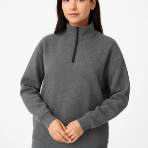 Alternative view of Üç İplik Dık Yaka Yarım Fermuarlı SweatShirt - Antrasit
