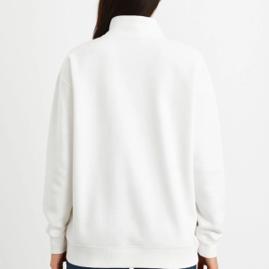 Alternative view of Üç İplik Dık Yaka Yarım Fermuarlı SweatShirt - Beyaz
