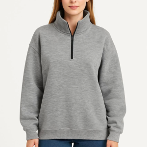 Alternative view of Üç İplik Dık Yaka Yarım Fermuarlı SweatShirt - Gri