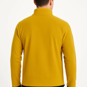 Alternative view of Erkek Polar Kazak – Dik Yaka, Yarım Fermuarlı, Fermuarlı Göğüs Cepli, Siyah Biyeli, Kışlık Rahat Regular Fit Günlük Model - Sarı