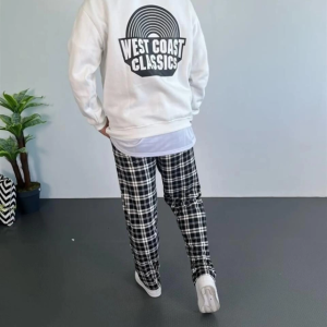 Alternative view of Erkek Oversize Üç İplik Kapüşonlu Sweatshirt – Beyaz Ön Baskılı, Kanguru Cepli, Rahat Kalıp, İçi Pamuklu Model