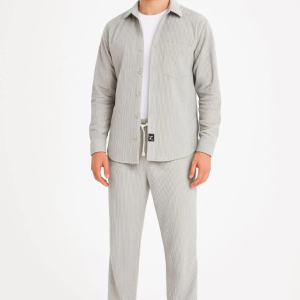 Alternative view of Erkek Kadife Oversize Takım – Gömlek Ve Pantolon İkili Set Füme Corduroy Şıklığı, Rahat Ve Zarif Duruş Yumuşak Dokulu Kadife Kumaş, Düğmeli Gömlek Üst Ve Lastikli Pantolon Alt Parça Ile Gün Boyu Konfor- Gri