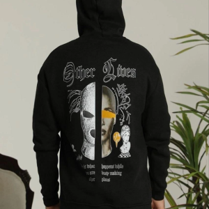Erkek Kapşonlu Sweatshirt – Oversize Üç İplik Şardonlu Hoodie, “Other Lives” Ön - Arka Baskılı, Kanguru Cepli, Kışlık Rahat Günlük Stil - Siyah
