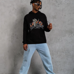 Alternative view of Erkek Oversize Kapüşonlu Sweatshirt – Siyah Renk Üç İplik İçi Pamuklu Kanguru Cepli Baskılı Hoodie Rahat Kalıp Kışlık Günlük Kombinlere Uygun - Siyah