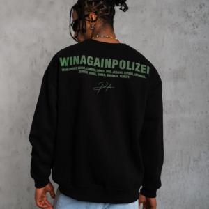 Alternative view of Erkek Oversize Sweatshirt – Siyah Renk  Ön Ve Sırt Baskılı, Üç İplik İçi Pamuklu Kumaş, Rahat Kalıp, Ribanalı Kışlık Sweat  Winagain Polizei Serisi - Siyah