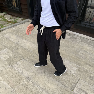Alternative view of Erkek Fitilli Kadife Cepli Buggy Pantolon Oversize Rahat Kalıp - Siyah