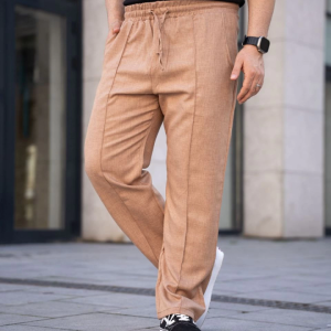 Alternative view of Erkek Keten Cepli Çıma Dikişli Jogger Buggy Pantalon Rahat Kalıp - Kahverengi