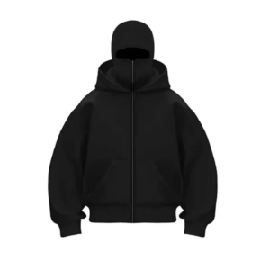 Alternative view of Samuray Ninja Çift Kapşonlu ZIP Fermuarlı Kanguru Çepli Hoodie Maske Detaylı Swetshirt - Siyah