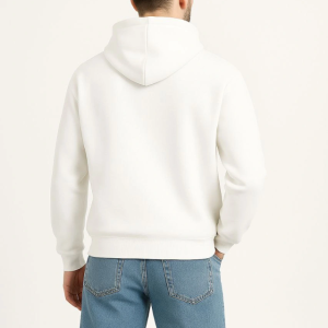 Alternative view of Erkek Kapüşonlu Sweatshirt Hoodie 3 İplik Şardonlu Pamuklu Kumaş, Önü Baskılı, Fermuarlı Rahat Kalıp, Kışlık Ve Sokak Stili Sweat - Beyaz
