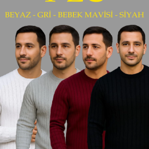 Erkek Fitilli Triko Kazak 4’lü Set Beyaz Bordo Gri Siyah Regular Fit Bisiklet Yaka Kazak Triko Kombini