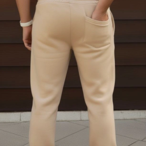 Alternative view of Erkek Üç Iplik Kışlık Pamuklu Ovarsize Bağcıklı Düz Paça Cepli Eşofman Altı Spor Rahat Model - Bej