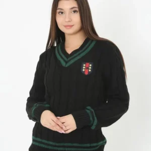 V Yaka Örgülü Kazak - Siyah