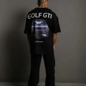 Alternative view of Erkek Oversize Baskılı Tişört – Golf GTI Retro Araba Desenli, Ön - Arka Dijital Baskı, Sokak Modası Stil - Siyah