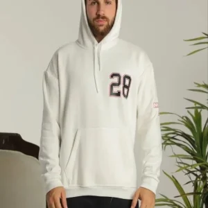 Alternative view of Erkek Oversize Üç İplik Kapüşonlu Sweatshirt –Sırt Ve Ön Baskılı, Kanguru Cepli, Rahat Kalıp Maskot Desenli Model - Siyah Beyaz