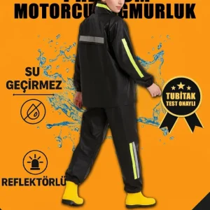 Premium Motorcu Kurye Yağmurluk Takım Su Geçirmez PVC Kumaş Reflektörlü TÜBİTAK Onaylı - Siyah