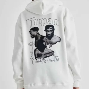 Alternative view of Kapüşonlu Sırt Baskılı Üç İplik Oversize Sweatshirt - Beyaz