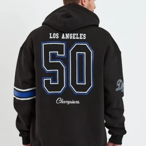 Erkek Baskılı Kapşonlu Üç Iplik Oversize Sweatshirt - Siyah