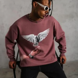 Alternative view of Erkek Güvercin Baskılı Sweatshirt - Gül Kurusu