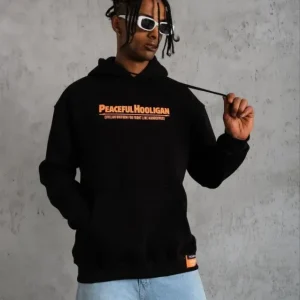 Alternative view of Erkek Armalı Baskılı Kapüşonlu Sweatshirt - Siyah
